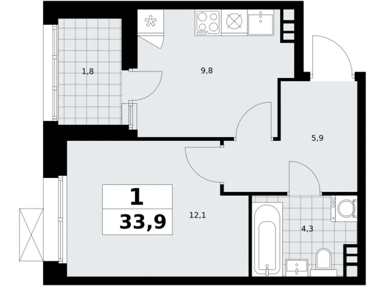 Wohnung 1 zimmer 34 m² Kommunarka, Russland