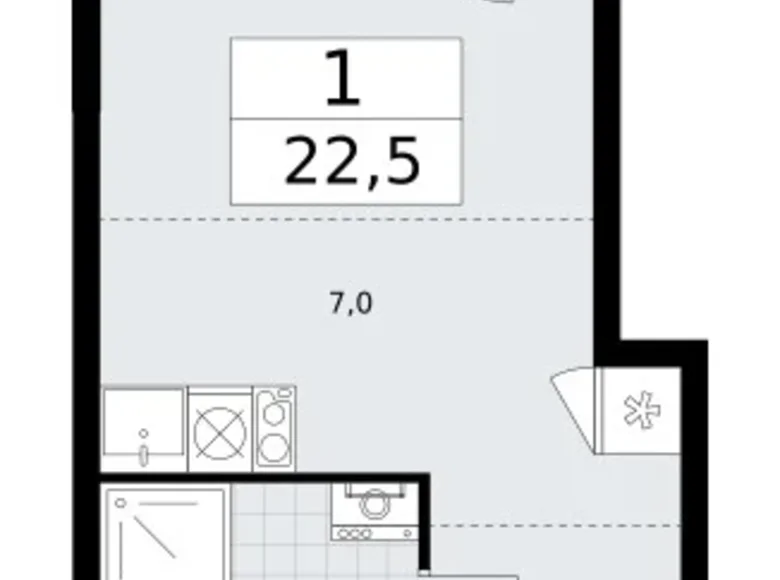 Квартира 1 комната 23 м² район Внуково, Россия