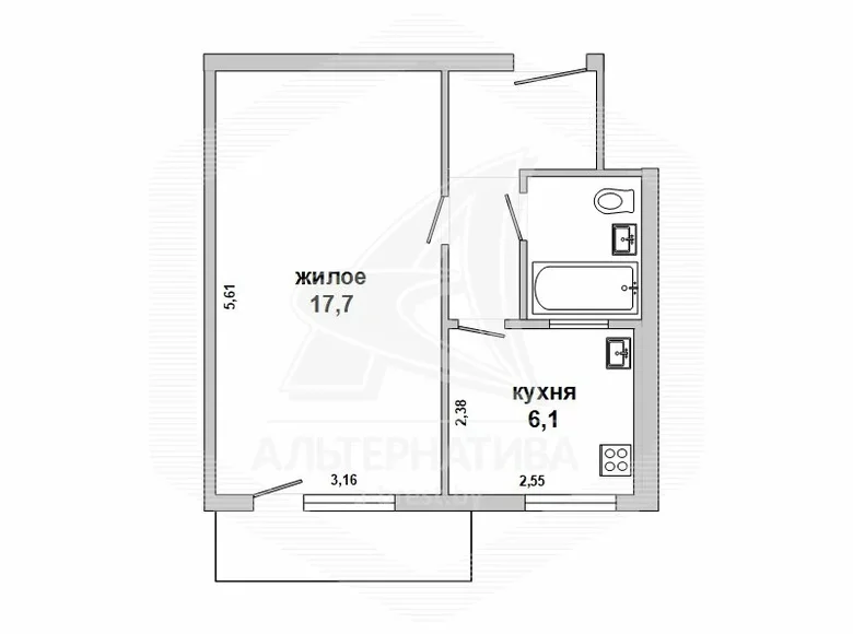 Apartamento 1 habitación 30 m² Brest, Belarús