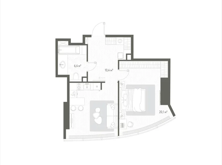 1 room apartment 54 m² Russia, Russia