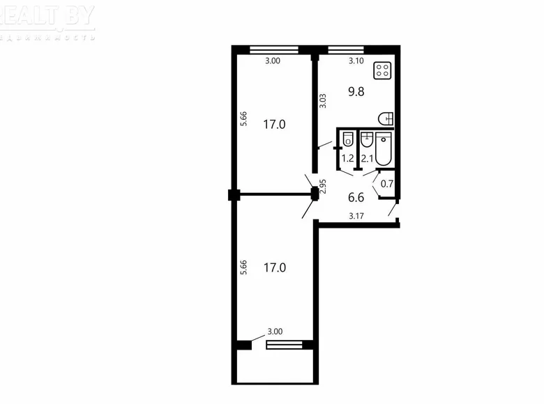 Квартира 2 комнаты 54 м² Минск, Беларусь