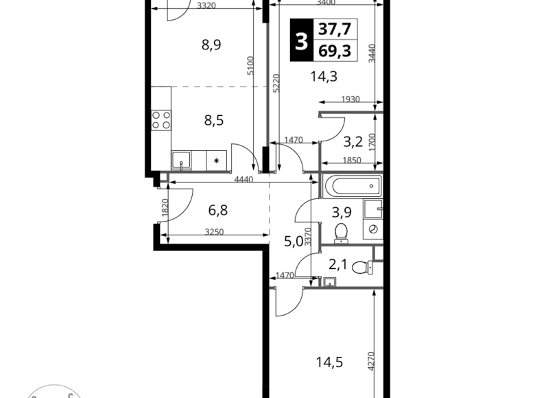 Квартира 3 комнаты 69 м² Химки, Россия