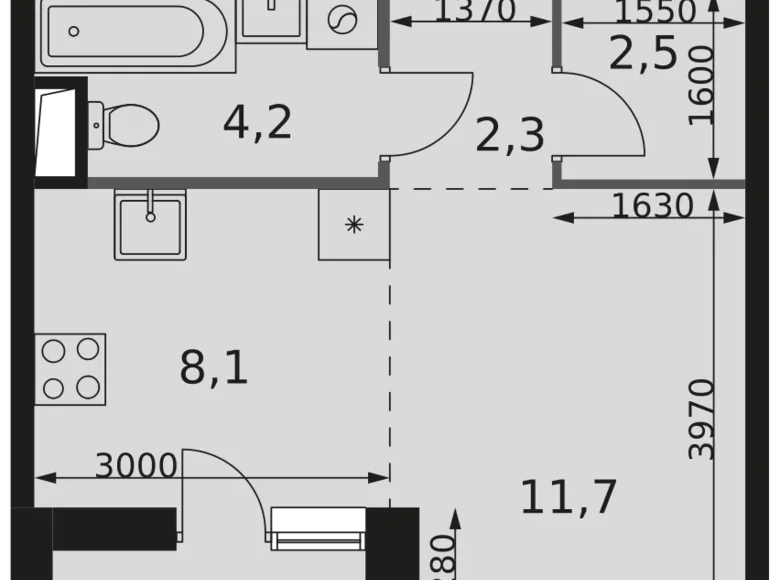 Студия 1 комната 30 м² Москва, Россия