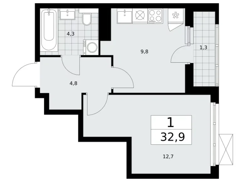 1 room apartment 33 m² Kommunarka, Russia