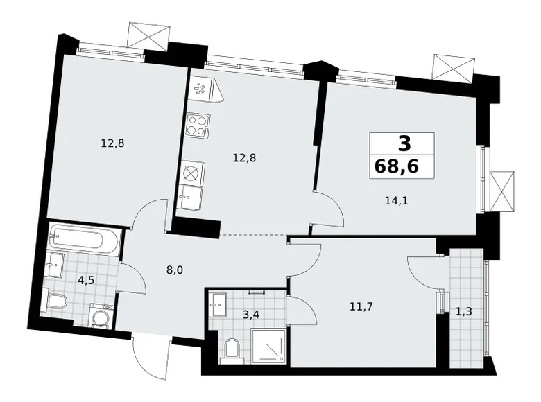 Wohnung 3 zimmer 69 m² Troizk, Russland