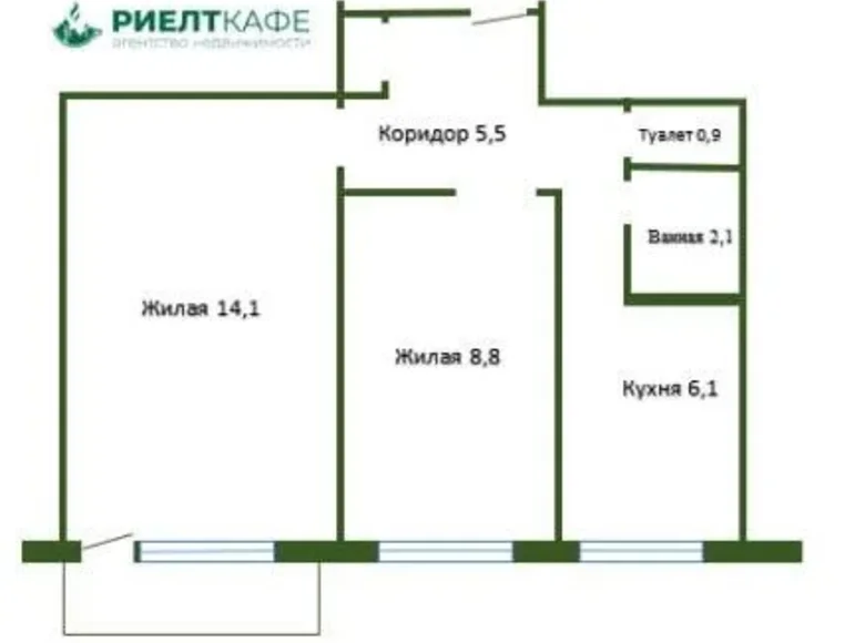 2 room apartment 38 m² Lida, Belarus