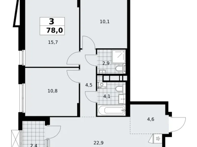 3 room apartment 78 m² Kommunarka, Russia