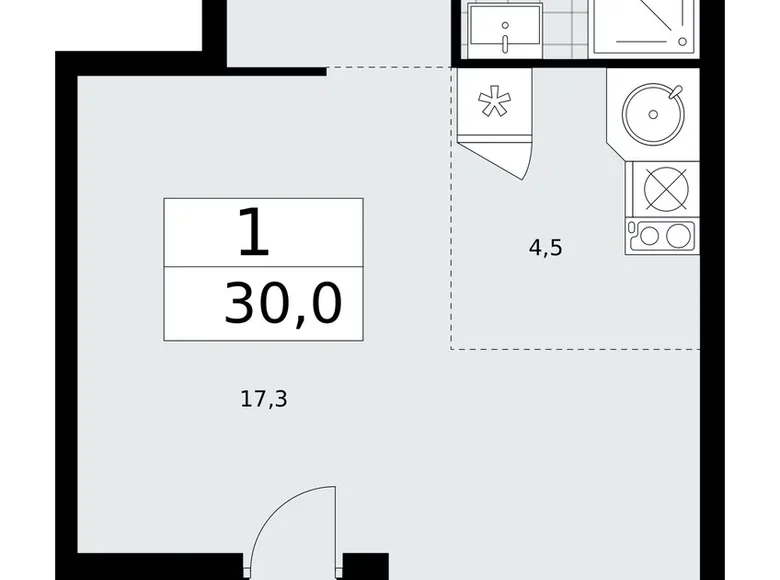 Квартира 1 комната 30 м² район Коммунарка, Россия