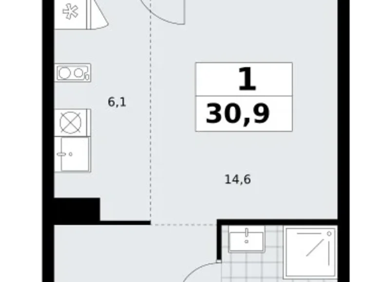 Квартира 1 комната 31 м² район Троицк, Россия