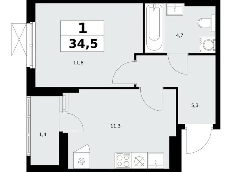 Apartamento 1 habitación 35 m² Kommunarka, Rusia