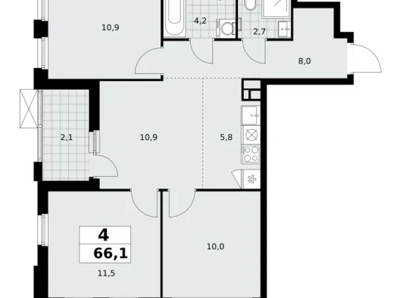 4 room apartment 66 m² Kommunarka, Russia