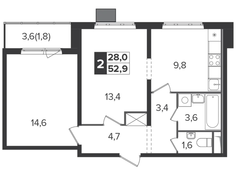 Mieszkanie 2 pokoi 53 m² Leninsky District, Rosja