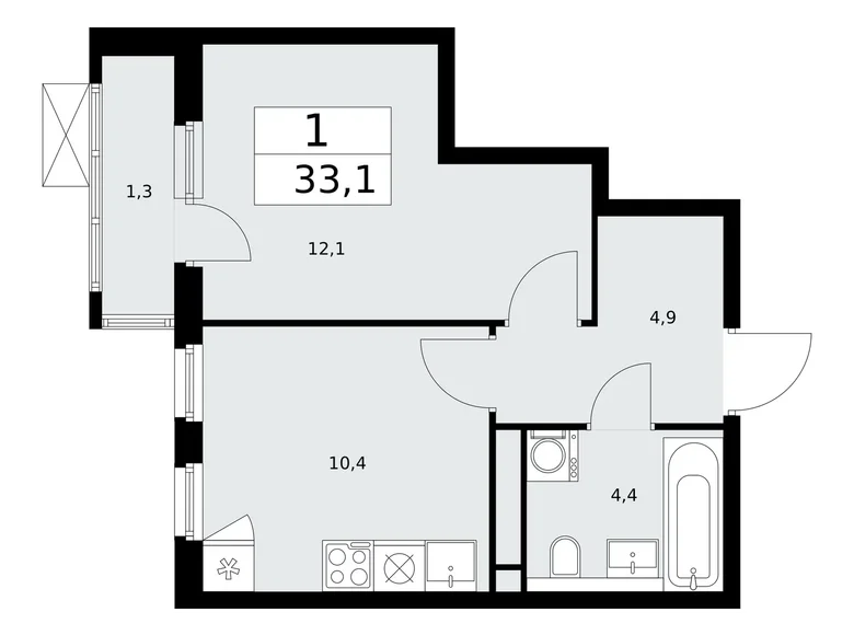 Apartamento 1 habitación 33 m² Kommunarka, Rusia