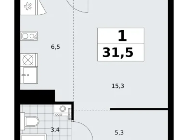 Mieszkanie 1 pokój 32 m² Troick, Rosja