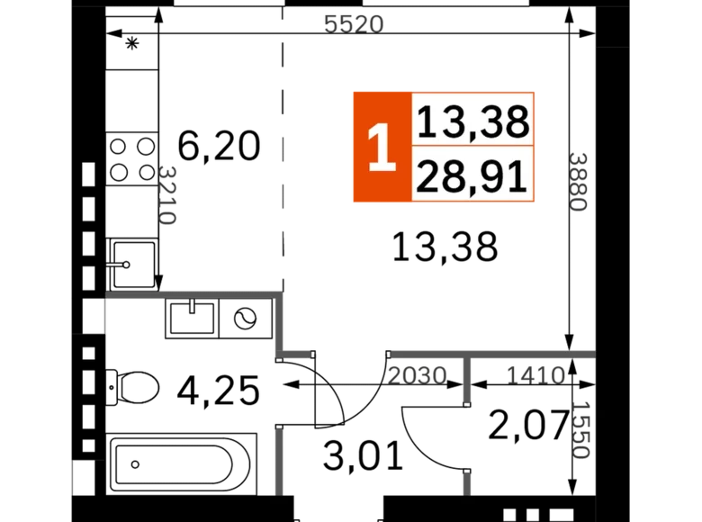 Studio 1 chambre 29 m² Odincovskij gorodskoj okrug, Russie