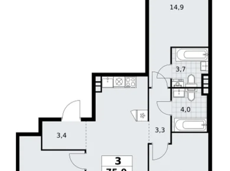 Apartamento 3 habitaciones 75 m² Kommunarka, Rusia