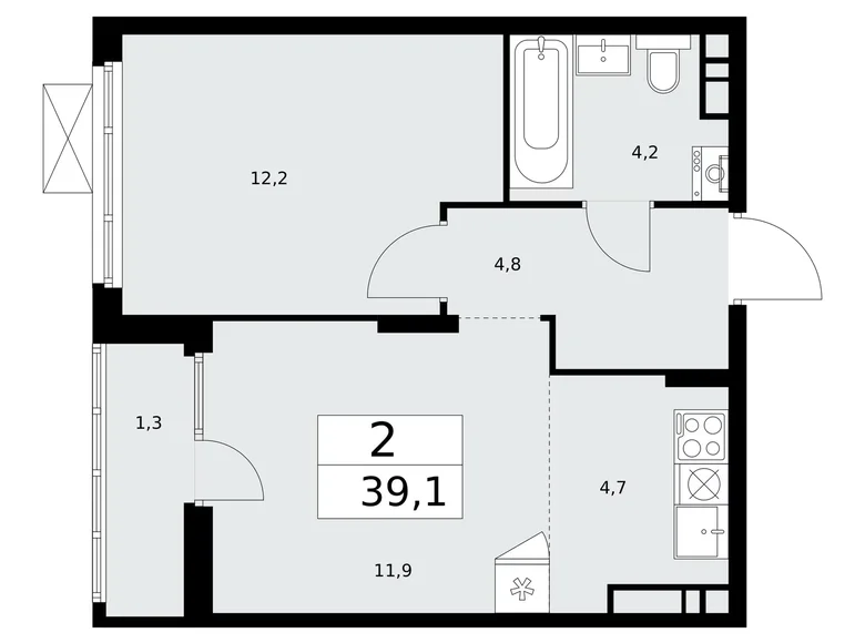 Appartement 2 chambres 39 m² Troïtsk, Russie