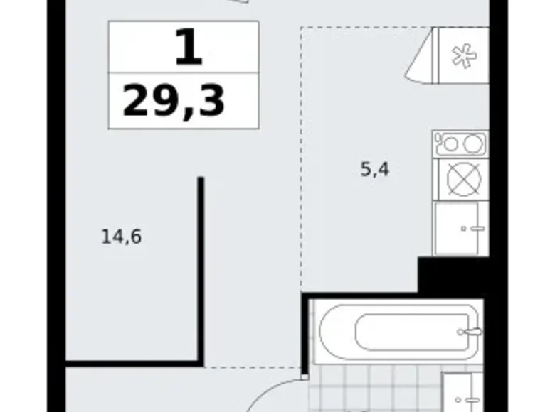 Квартира 1 комната 29 м² район Троицк, Россия
