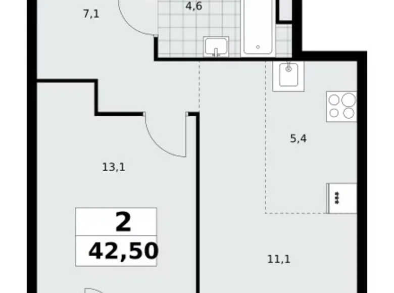 Квартира 2 комнаты 43 м² Москва, Россия