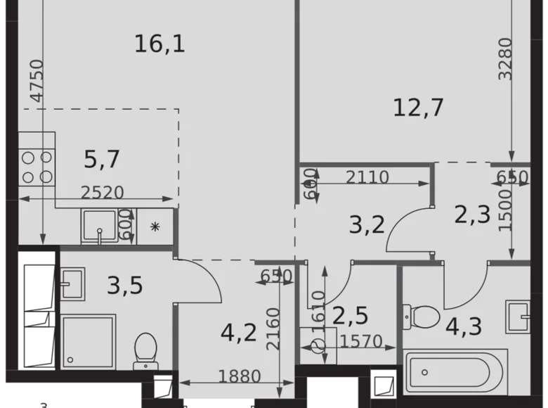 Appartement 2 chambres 55 m² Moscou, Russie