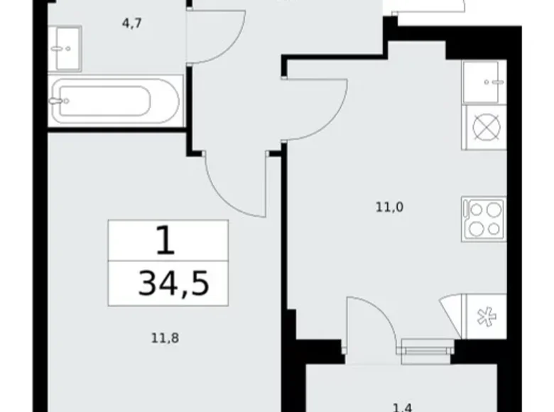 1 room apartment 35 m² Kommunarka, Russia