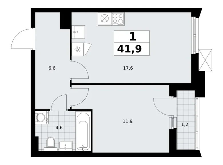 Apartamento 1 habitación 42 m² Troitsk, Rusia