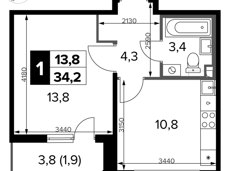 Wohnung 1 zimmer 34 m² Sapronovo, Russland