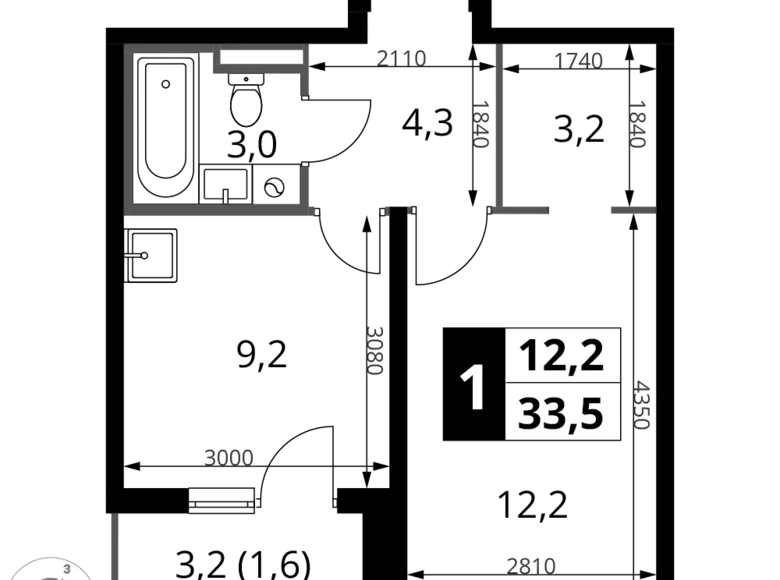 Mieszkanie 1 pokój 34 m² Sapronovo, Rosja