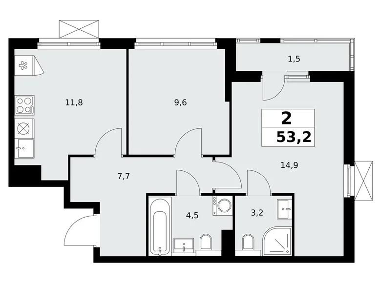 2 room apartment 53 m² Kommunarka, Russia