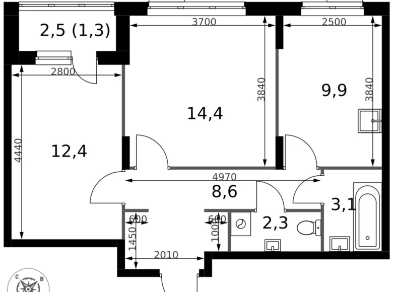 Mieszkanie 2 pokoi 52 m² Sapronovo, Rosja