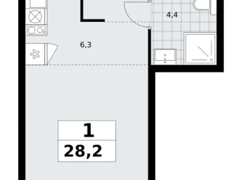 1 room apartment 28 m² Troitsk, Russia