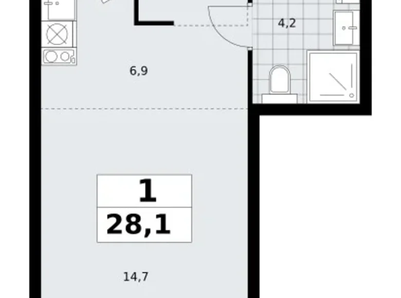 Квартира 1 комната 28 м² район Троицк, Россия