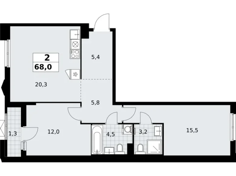 Appartement 2 chambres 68 m² Troïtsk, Russie
