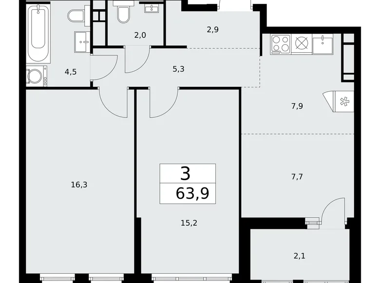 Apartamento 3 habitaciones 64 m² Kommunarka, Rusia