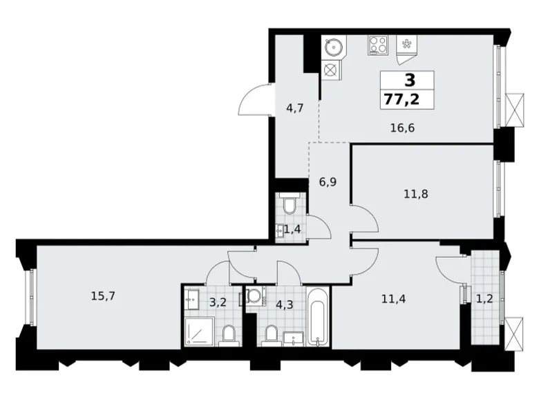 Mieszkanie 3 pokoi 77 m² Troick, Rosja