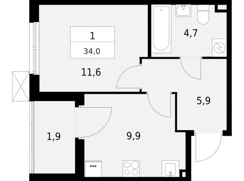 1 room apartment 34 m² Krasnoye Selo, Russia