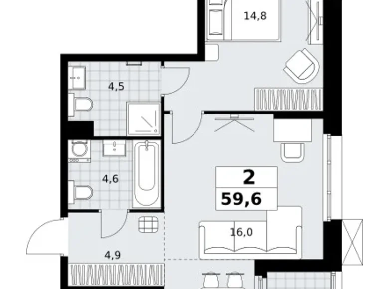 Mieszkanie 2 pokoi 60 m² Kommunarka, Rosja