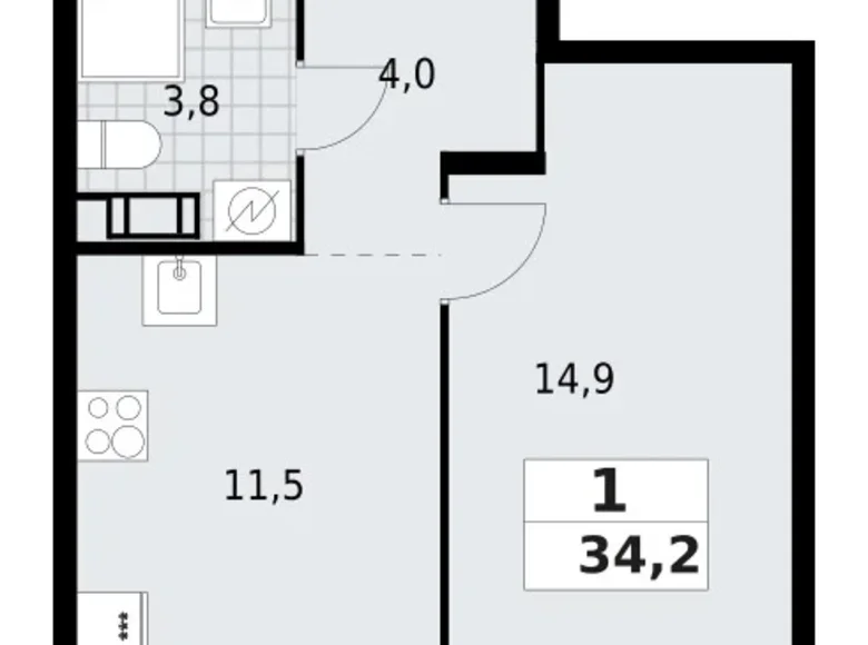 1 room apartment 34 m² Krasnoye Selo, Russia