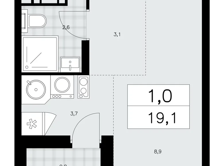 Квартира 1 комната 19 м² район Коммунарка, Россия