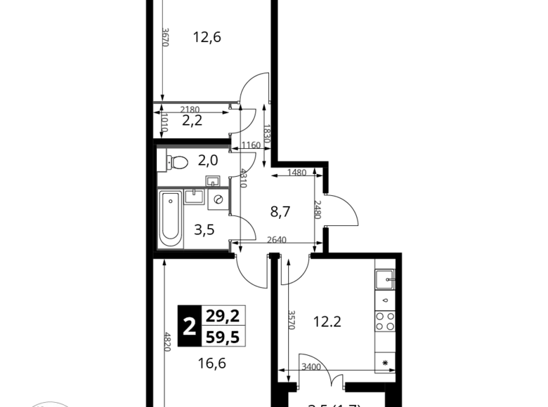 Appartement 2 chambres 60 m² Leninsky District, Russie