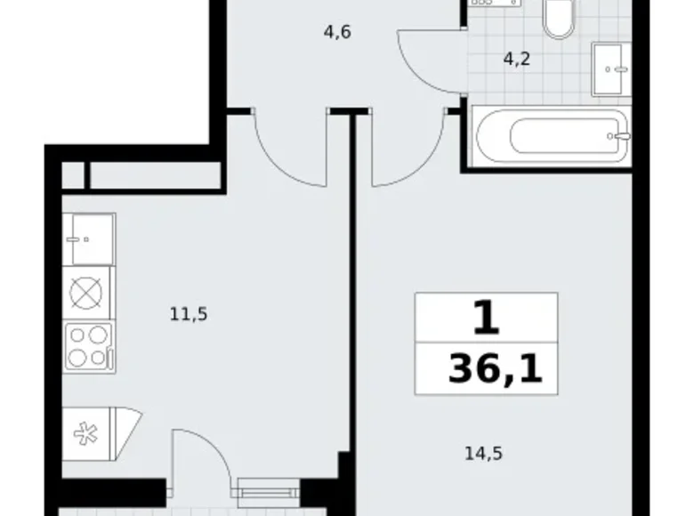 1 room apartment 36 m² Vnukovo, Russia