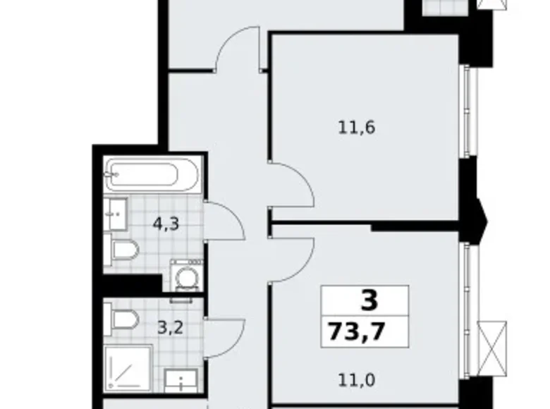 Квартира 3 комнаты 74 м² район Троицк, Россия