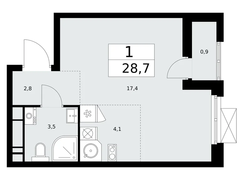 Wohnung 1 zimmer 29 m² Kommunarka, Russland