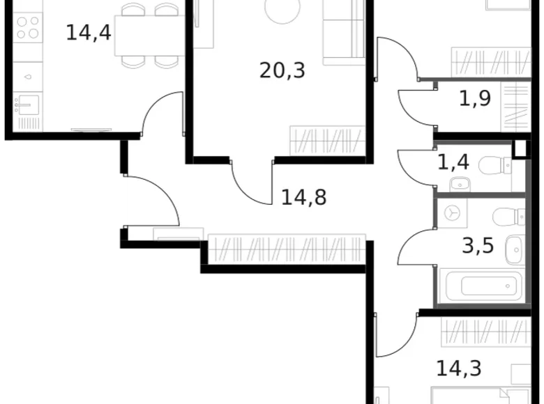 Appartement 3 chambres 84 m² Moscou, Russie