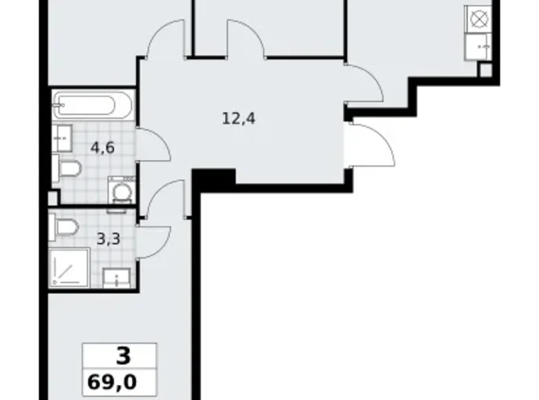 Appartement 3 chambres 69 m² Troïtsk, Russie
