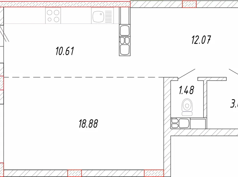 Квартира 1 комната 50 м² Минск, Беларусь