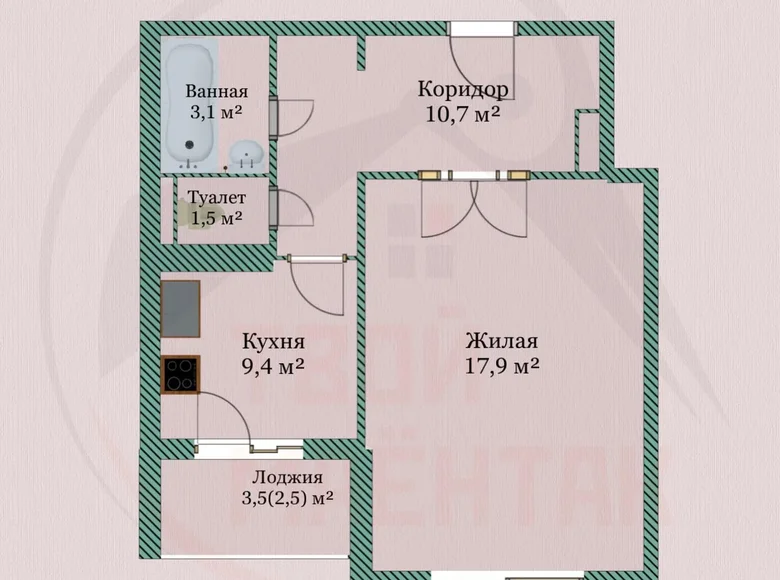 Wohnung 1 zimmer 43 m² Minsk, Belarus