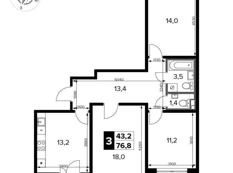 Appartement 3 chambres 77 m² Sapronovo, Russie