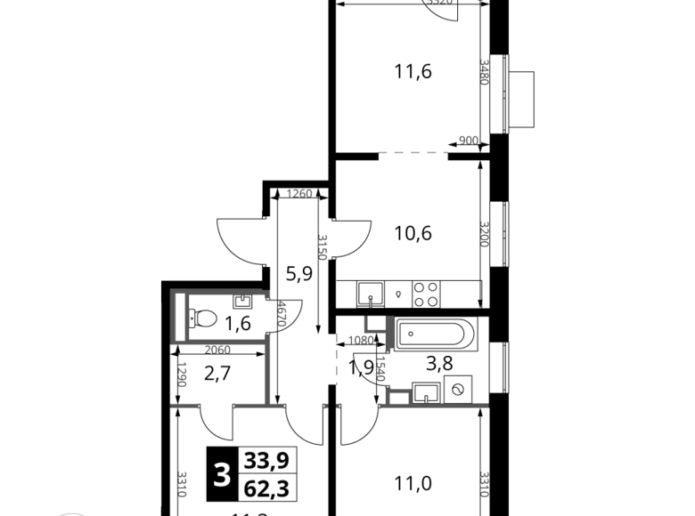 Квартира 3 комнаты 62 м² Ленинский городской округ, Россия