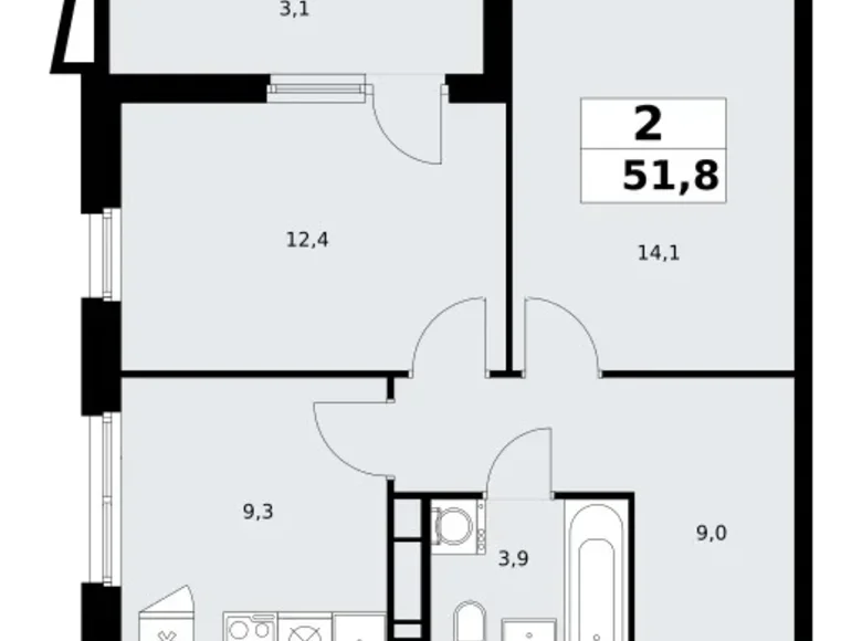 Mieszkanie 2 pokoi 52 m² Kommunarka, Rosja